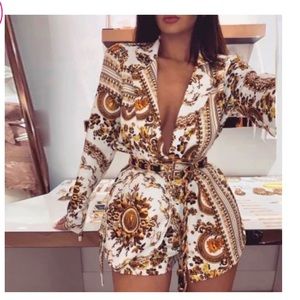 Long Sleeve Bronze and White Short Set